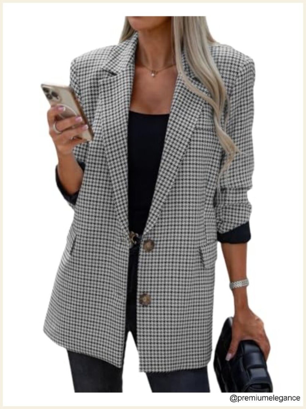 Women's Casual Oversized Plaid Blazer Suit Notch Lapel Long Sleeve Work Office